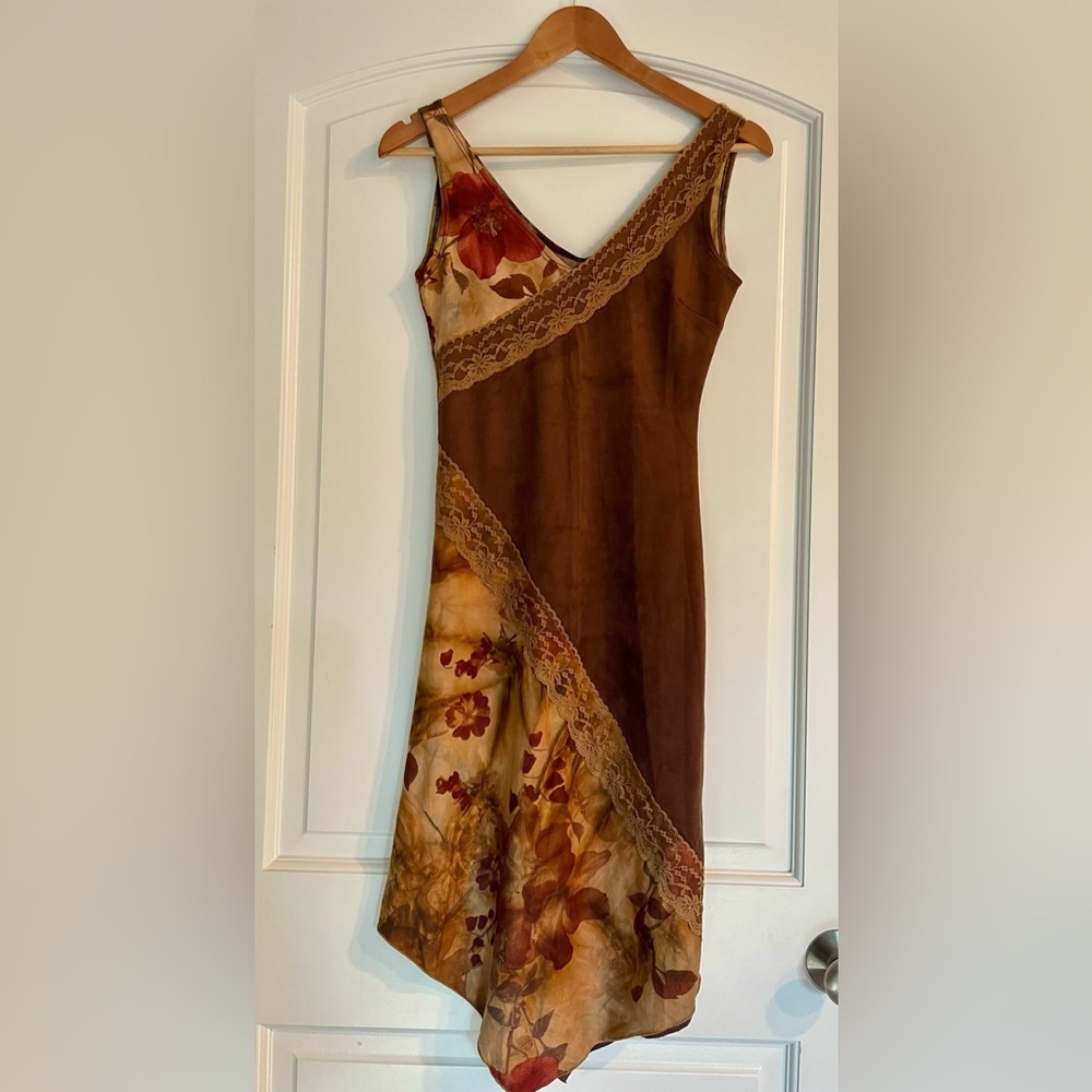 Vintage Dance in Paris Asymmetrical Floral Brown Dress